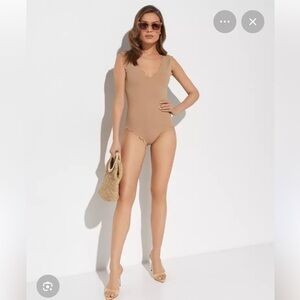 MARYSIA Scalloped One Piece Swimsuit in Nude Size L NWOT